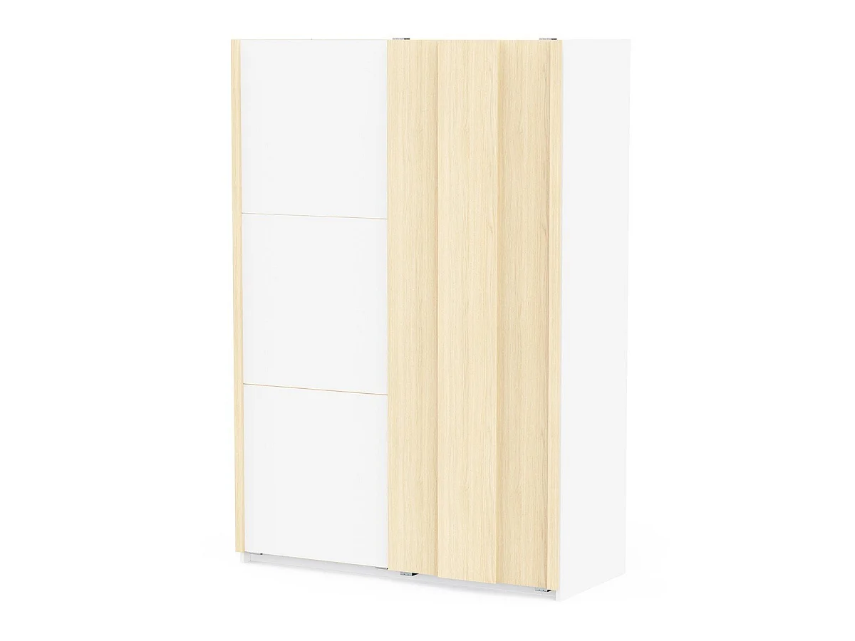 Kast met 2 schuifdeuren in wit en eikenfineer, L140,1 cm - HEVA