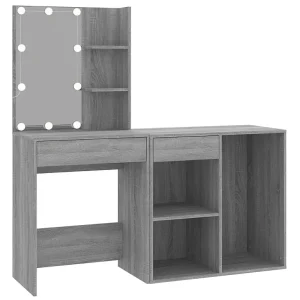 Kaptafel met kastjes LED bewerkt hout grijs sonoma eiken Kaptafel met kastjes LED bewerkt hout grijs sonoma eiken
