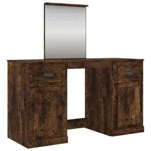 Kaptafel met spiegel 130x50x132,5 cm gerookt eikenkleurig