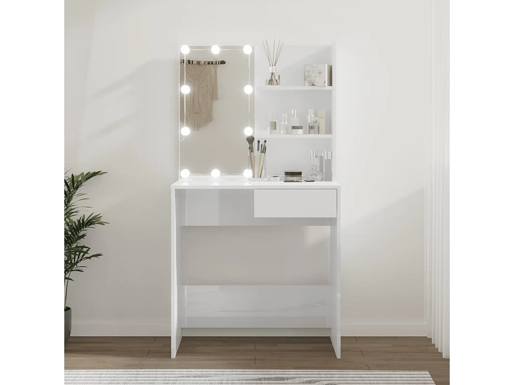 Kaptafel met LED-verlichting 74,5x40x141 cm hoogglans wit