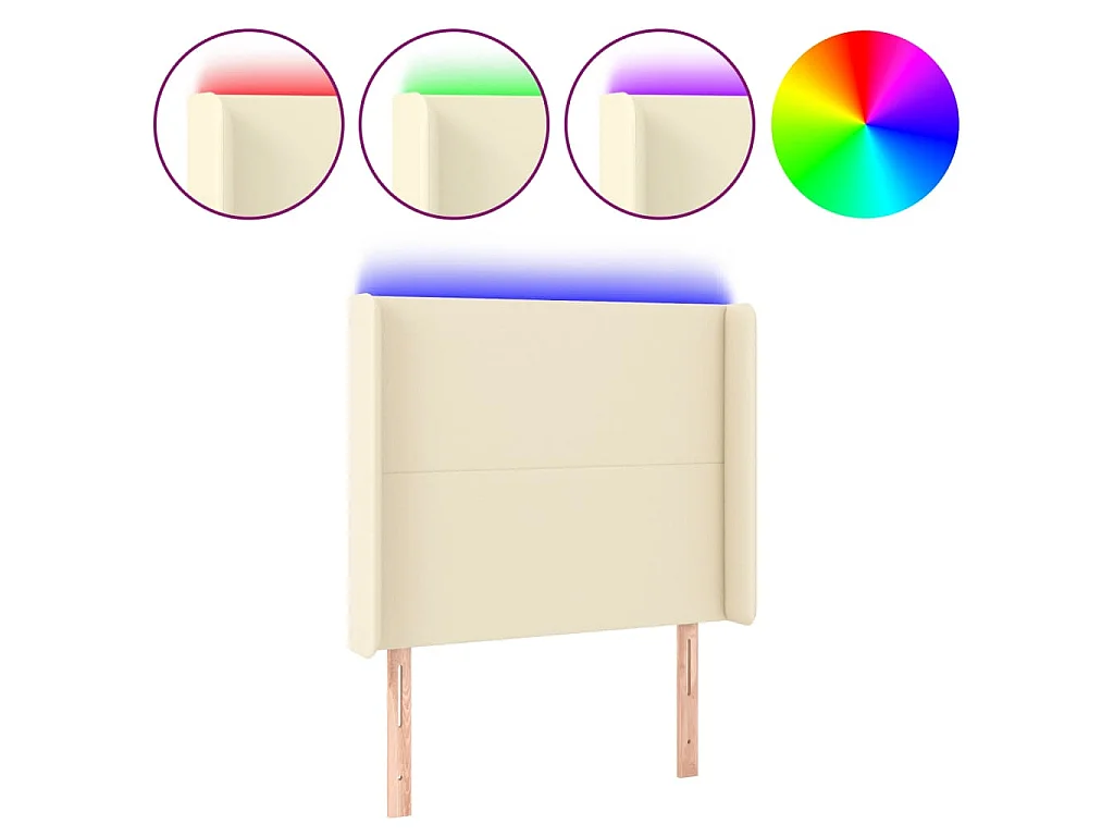Hoofdbord LED 103x16x118/128 cm kunstleer crèmekleurig