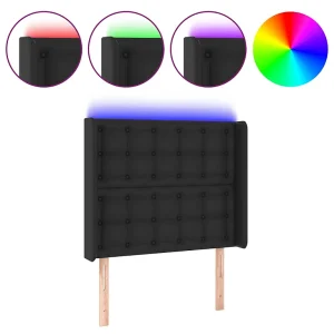 Hoofdbord LED 83x16x118/128 cm kunstleer zwart