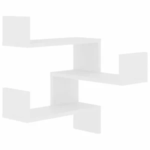 Hoekwandschappen 2 st 40x40x50 cm bewerkt hout wit Hoekwandschappen 2 st 40x40x50 cm bewerkt hout wit