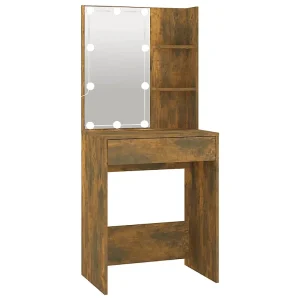 Kaptafel met LED-verlichting 60x40x140 cm gerookt eikenkleur