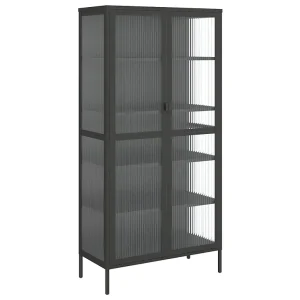 Hoge kast 85x40x180 cm glas en staal zwart Hoge kast 85x40x180 cm glas en staal zwart