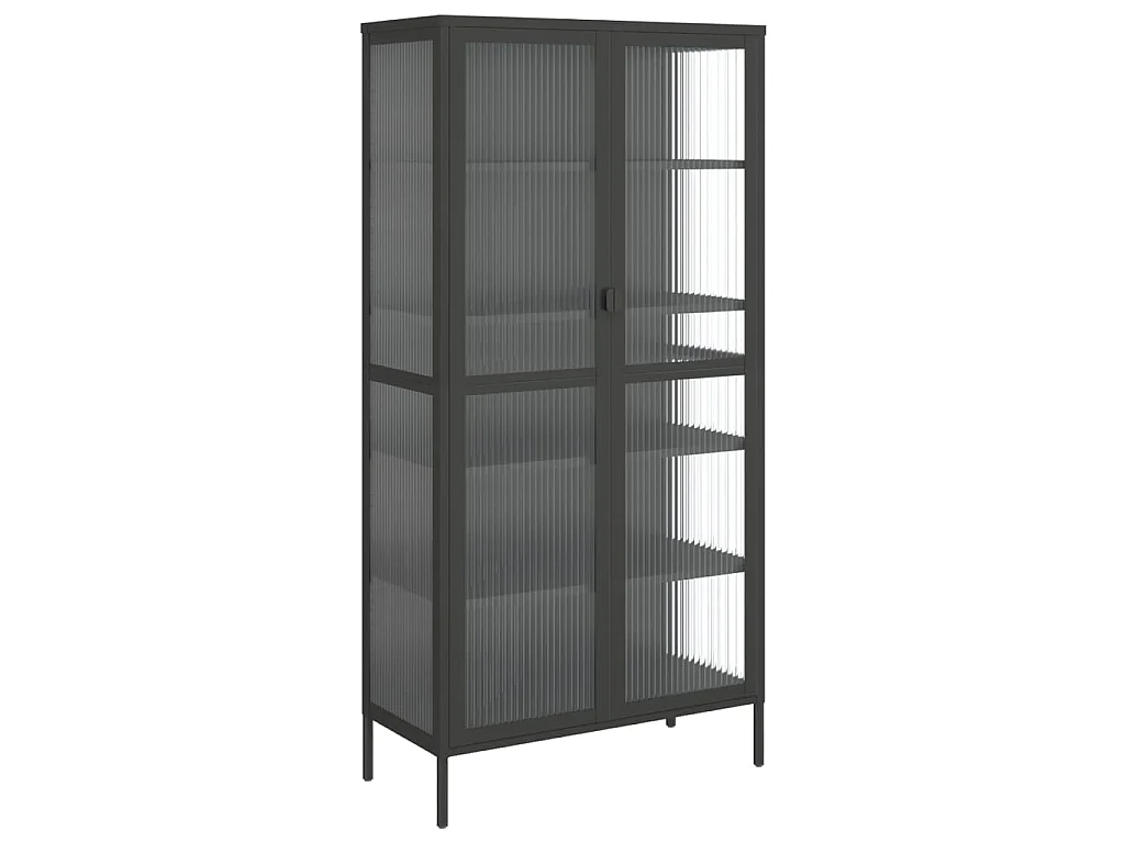 Hoge kast 85x40x180 cm glas en staal zwart