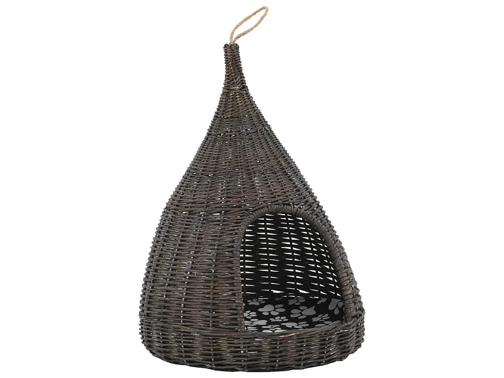 Kattenhuis met kussen tipi 40x60 cm natuurlijk wilgen grijs