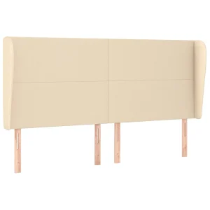 Hoofdbord met randen 203x23x118/128 cm stof crèmekleurig Hoofdbord met randen 203x23x118/128 cm stof crèmekleurig