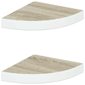 Hoekwandschappen 2 st 25x25x3,8 cm MDF eikenkleurig en wit Hoekwandschappen 2 st 25x25x3,8 cm MDF eikenkleurig en wit