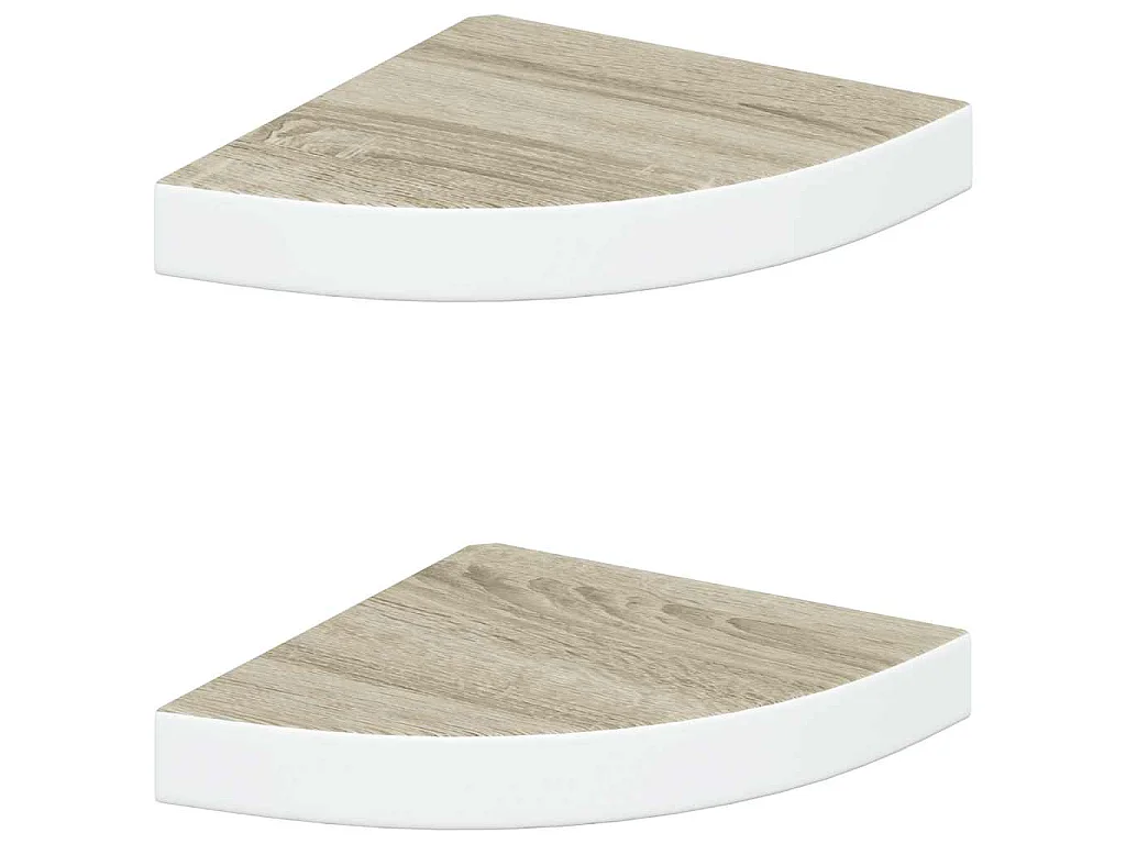 Hoekwandschappen 2 st 25x25x3,8 cm MDF eikenkleurig en wit