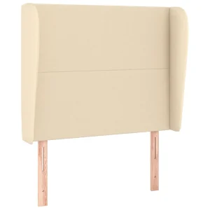 Hoofdbord met randen 103x23x118/128 cm stof crèmekleurig