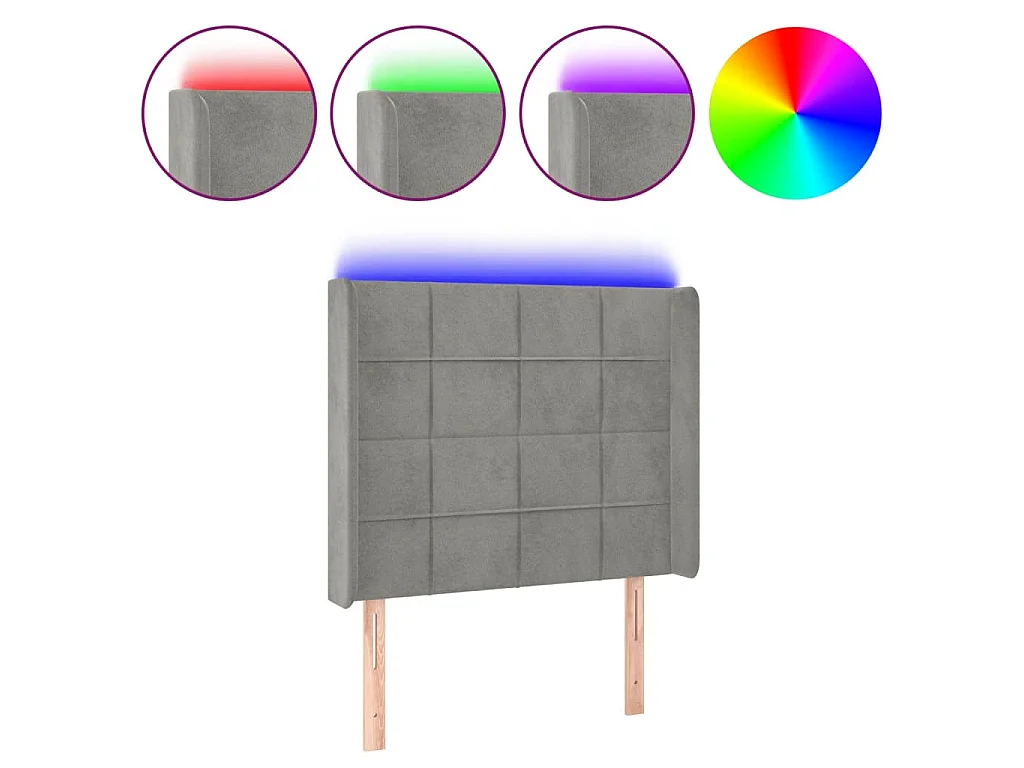 Hoofdbord LED 103x16x118/128 cm fluweel lichtgrijs