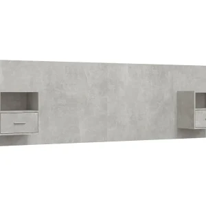 Hoofdbord met kastjes bewerkt hout betongrijs Hoofdbord met kastjes bewerkt hout betongrijs