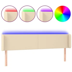 Hoofdbord LED 203x16x78/88 cm stof crèmekleurig