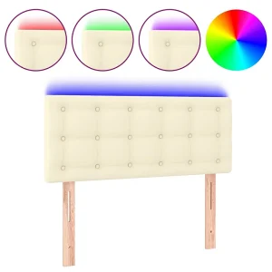 Hoofdbord LED 90x5x78/88 cm kunstleer crèmekleurig
