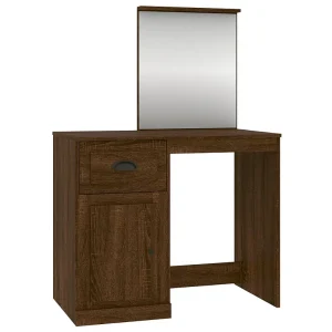 Kaptafel met spiegel 90x50x132,5 cm bewerkt hout bruineiken Kaptafel met spiegel 90x50x132,5 cm bewerkt hout bruineiken