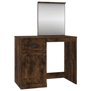 Kaptafel met spiegel 90x50x132,5 cm bewerkt hout gerookt eiken Kaptafel met spiegel 90x50x132,5 cm bewerkt hout gerookt eiken