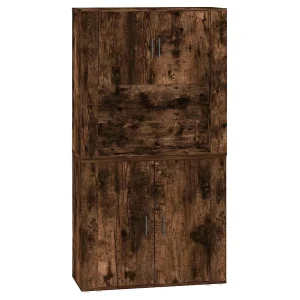 Hoge kast bewerkt hout gerookt eikenkleurig Hoge kast bewerkt hout gerookt eikenkleurig