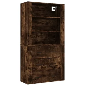 Hoge kast bewerkt hout gerookt eikenkleurig Hoge kast bewerkt hout gerookt eikenkleurig