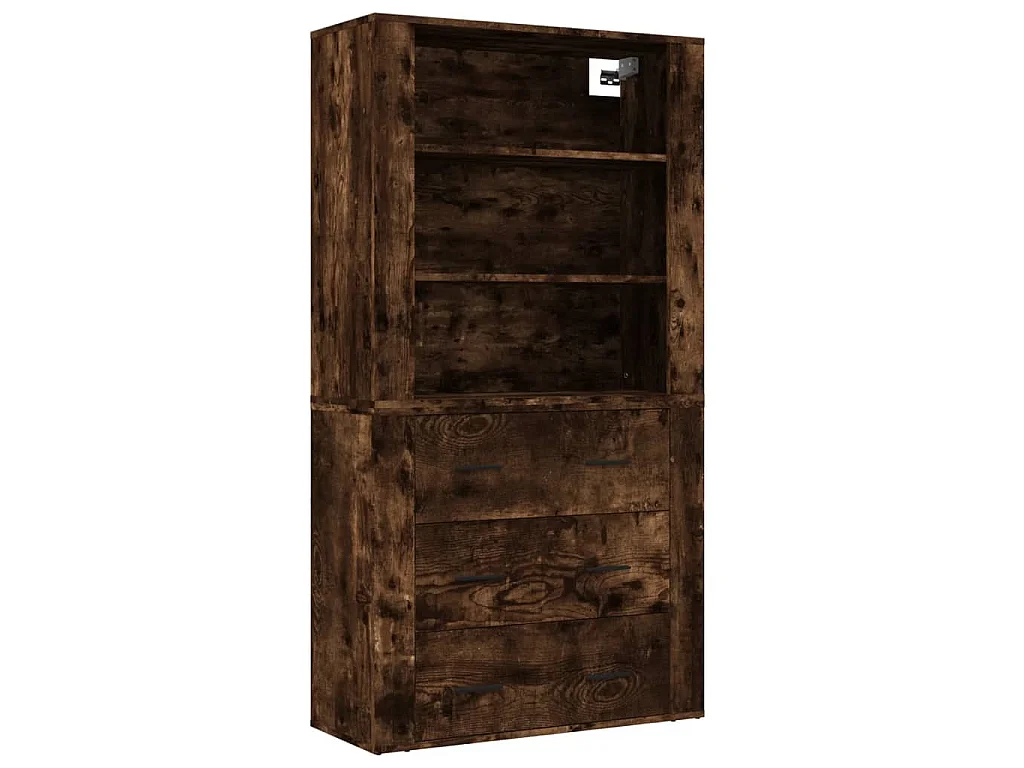 Hoge kast bewerkt hout gerookt eikenkleurig