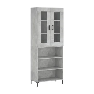 Hoge kast 69,5x34x180 cm bewerkt hout betongrijs