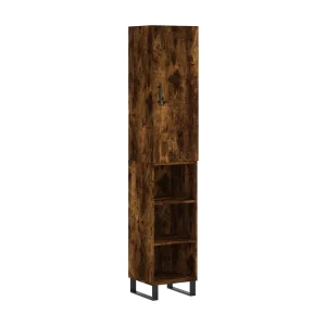 Hoge kast 34,5x34x180 cm bewerkt hout gerookt eikenkleurig Hoge kast 34,5x34x180 cm bewerkt hout gerookt eikenkleurig