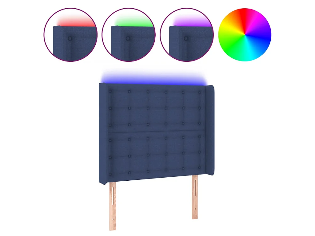 Hoofdbord LED 103x16x118/128 cm stof blauw