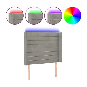 Hoofdbord LED 93x16x118/128 cm fluweel lichtgrijs