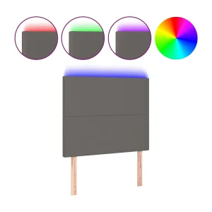 Hoofdbord LED 90x5x118/128 cm kunstleer grijs