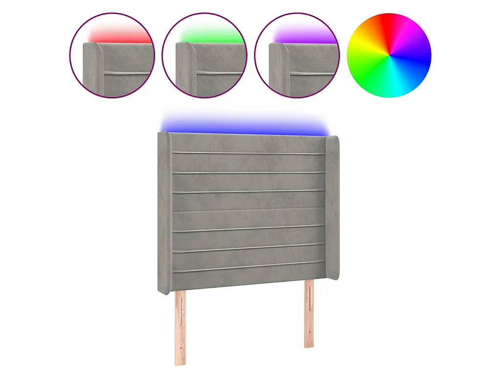 Hoofdbord LED 103x16x118/128 cm fluweel lichtgrijs