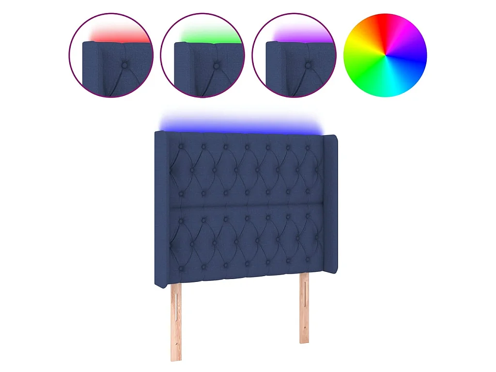 Hoofdbord LED 103x16x118/128 cm stof blauw