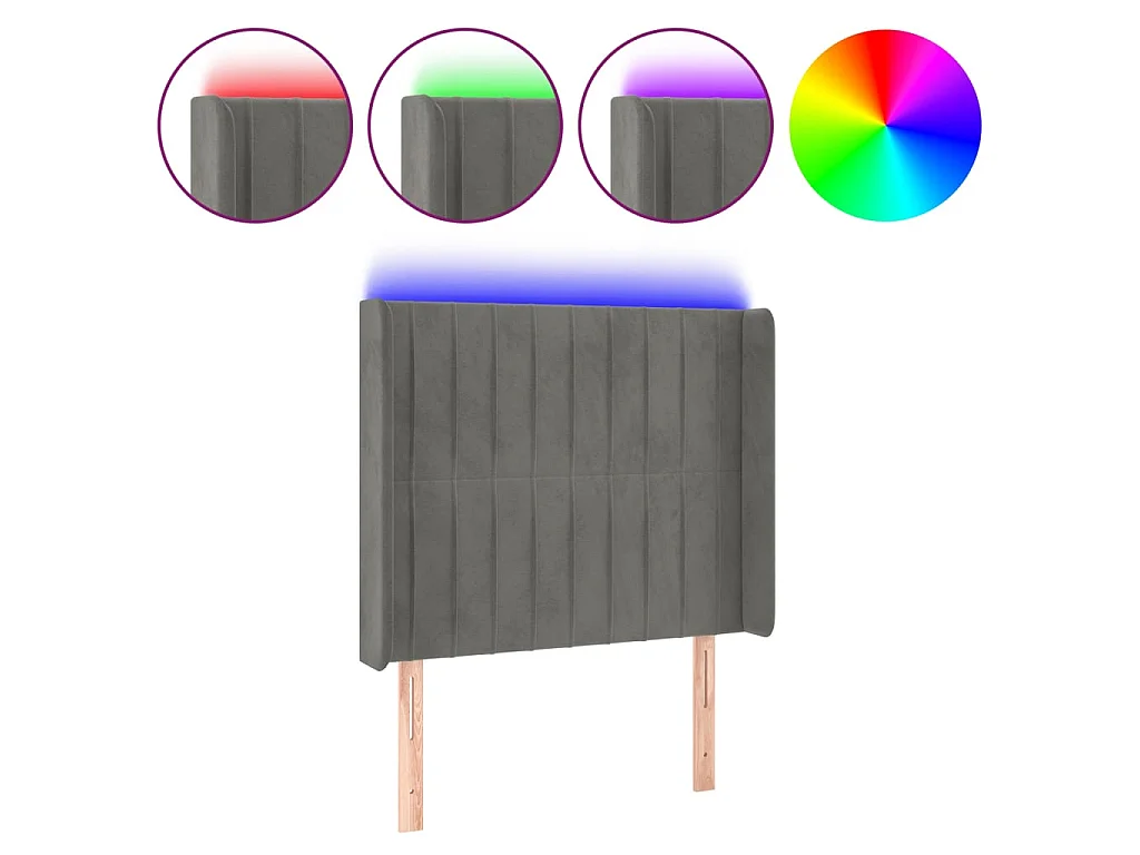 Hoofdbord LED 103x16x118/128 cm fluweel lichtgrijs
