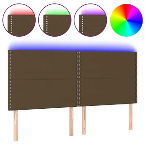 Hoofdbord LED 200x5x118/128 cm stof donkerbruin