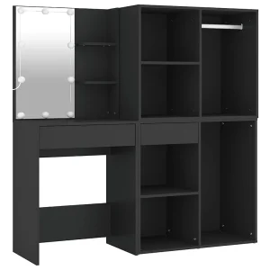 Kaptafel met kastjes LED bewerkt hout zwart Kaptafel met kastjes LED bewerkt hout zwart