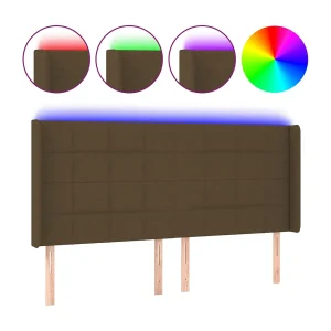 Hoofdbord LED 203x16x118/128 cm stof donkerbruin
