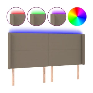 Hoofdbord LED 183x16x118/128 cm stof taupe