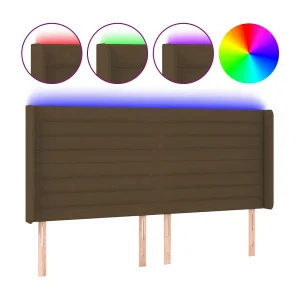 Hoofdbord LED 183x16x118/128 cm stof donkerbruin