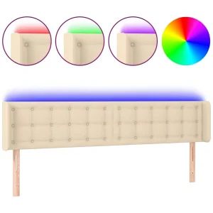Hoofdbord LED 163x16x78/88 cm stof crèmekleurig