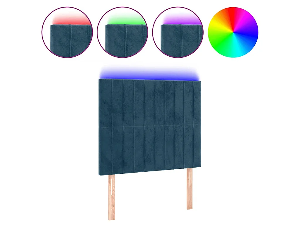 Hoofdbord LED 90x5x118/128 cm fluweel donkerblauw