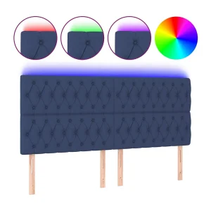 Hoofdbord LED 180x7x118/128 cm stof blauw