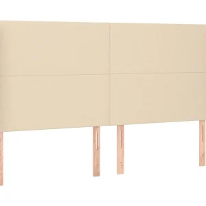 Hoofdbord met randen 183x16x118/128 cm stof crèmekleurig