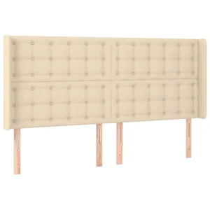 Hoofdbord met randen 203x16x118/128 cm stof crèmekleurig Hoofdbord met randen 203x16x118/128 cm stof crèmekleurig