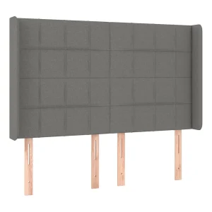 Hoofdbord met randen 147x16x118/128 cm stof donkergrijs