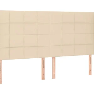 Hoofdbord met randen 183x23x118/128 cm stof crèmekleurig