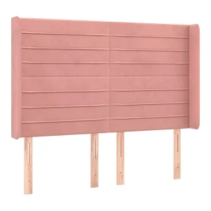 Hoofdbord met randen 147x16x118/128 cm fluweel roze