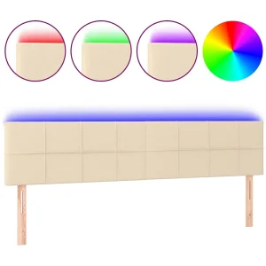 Hoofdbord LED 180x5x78/88 cm stof crèmekleurig