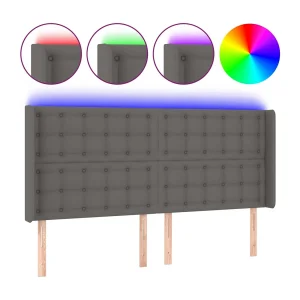 Hoofdbord LED 163x16x118/128 cm kunstleer grijs