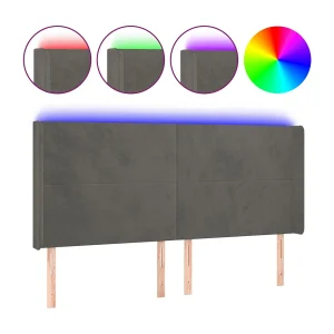 Hoofdbord LED 203x16x118/128 cm fluweel donkergrijs
