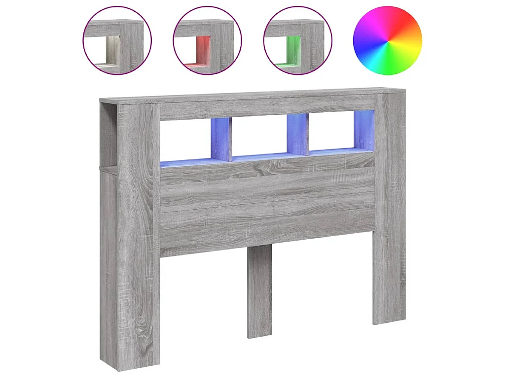 Hoofdeinde met LED 140x18,5x103,5 cm bewerkt hout grijs sonoma