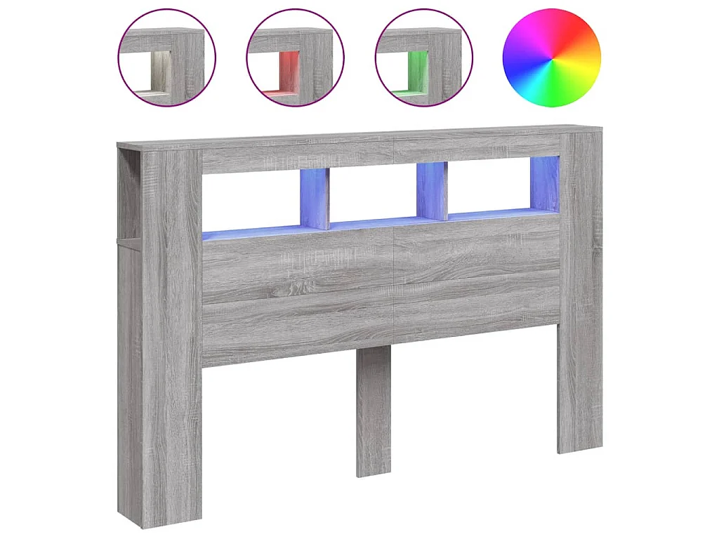 Hoofdeinde met LED 160x18,5x103,5 cm bewerkt hout grijs sonoma